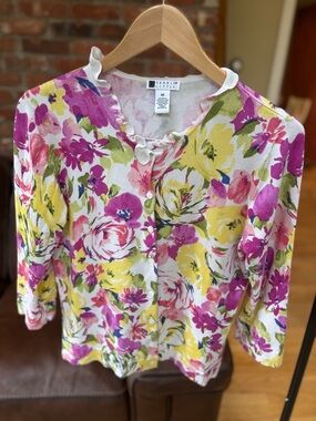 Carole Little Floral Cardigan Sweater Bright Spring Colors Size M